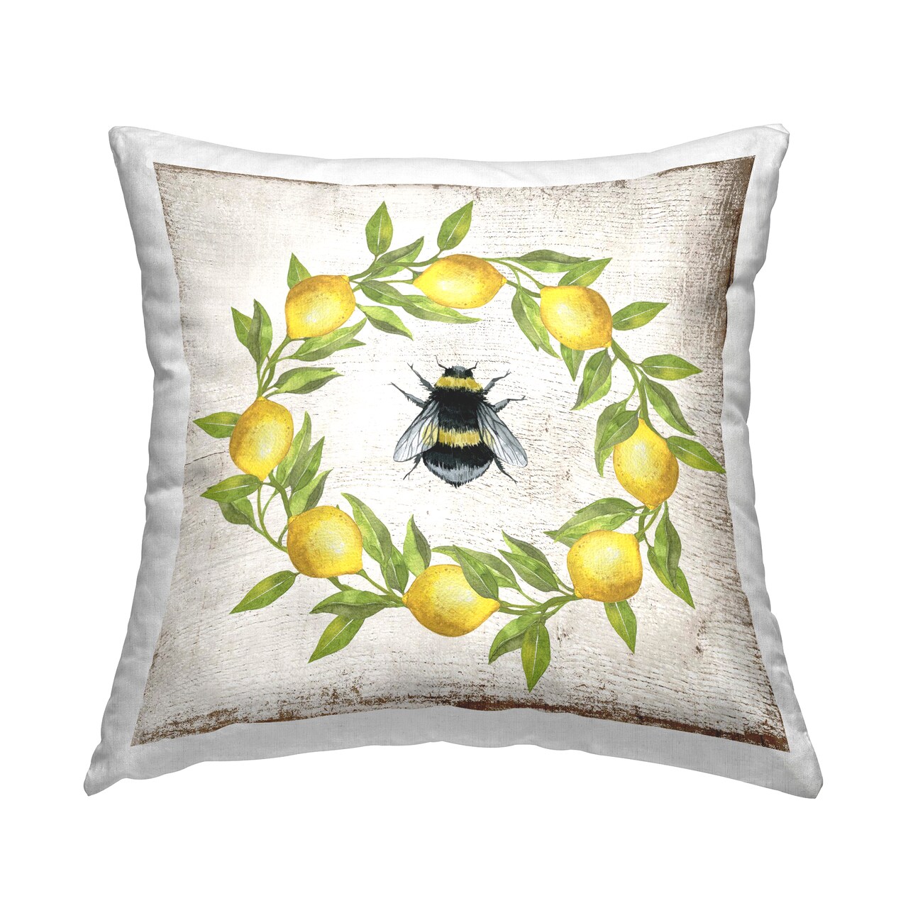 Stupell Industries Lemon & Bee Wreath Decorative Printed Throw Pillow Design by Creatif Belle, 18 x 7 x 18